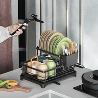 Étagère de rangement murale en acier à double niveau, durable et multifonctionnelle, avec plateau d'égouttage pour l'organisation des assiettes et des bols