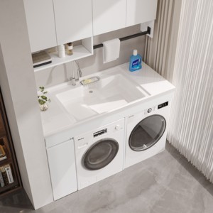 Mobile lavanderia in alluminio a nido d'ape con doppio lavello e <span class=keywords><strong>lavatoio</strong></span>, set per balcone, personalizzabile - Product Image 2