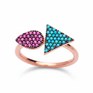 Anillo ajustable de Plata de Ley 925 con forma de gota y triángulo, joyería de rubí y piedra turquesa, venta al por mayor - Product Image 2