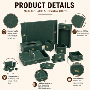 Ensemble de papeterie de <span class=keywords><strong>bureau</strong></span> en <span class=keywords><strong>cuir</strong></span> vert de luxe de 8 pièces pour le gouvernement d'Arabie Saoudite, ensemble d'accessoires de <span class=keywords><strong>bureau</strong></span> de luxe pour le <span class=keywords><strong>bureau</strong></span> - Product Image 4
