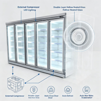Vitrine réfrigérée verticale à air dynamique pour boissons, 5 portes, en verre trempé, commerciale, grande capacité, avec étagères réglables