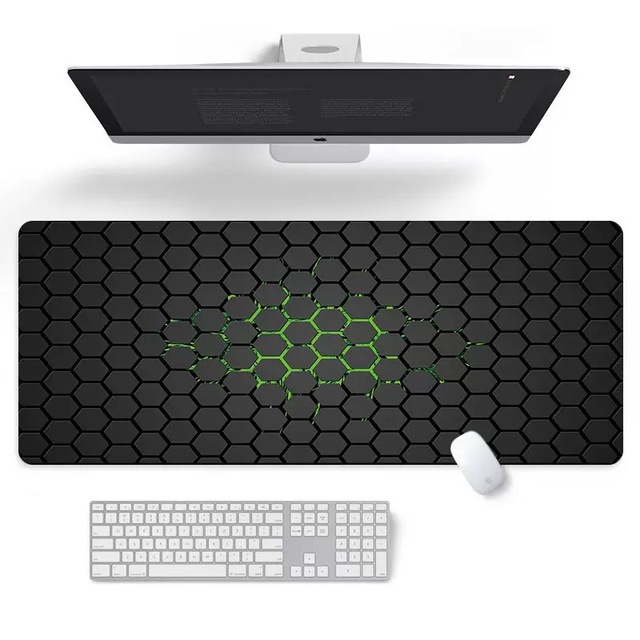 Gaming Heated Rubber Mouse Pad Green Honeycomb Design Large Desk Mat with Non-Slip Base Stock