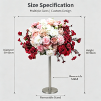 Centro de Mesa Floral con Rosas de Seda Rojas Artificiales para Bodas, Decoración para Mesa de Comedor, Portavelas
