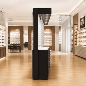 Vitrine d'exposition moderne personnalisée pour lunettes, présentoir suspendu pour opticien, éclairage LED au plafond, tiroirs de rangement verrouillables - Product Image 6