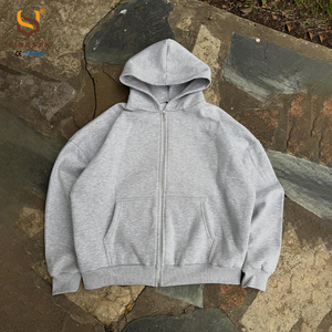 Streetwear Quality <b>Thick</b> Fleece Cotton Heavy Zip up Oversized Hoodie Custom Logo OEM Wholesale Zipper Hoodies - Product Image 1