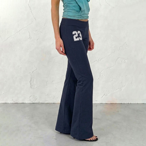 Pantalones de mujer con estampado de bloques de color, de tiro medio, cintura elástica, transpirables, antiestáticos, acampanados, informales, para estar en casa, otoño - Product Image 3