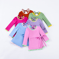Gaun Anak Perempuan Bersertifikat CPC dan CPSIA, Bahan Nilon Spandex, Lengan Panjang, Ujung Berumbai, Pita di Belakang, Pakaian Olahraga Anak