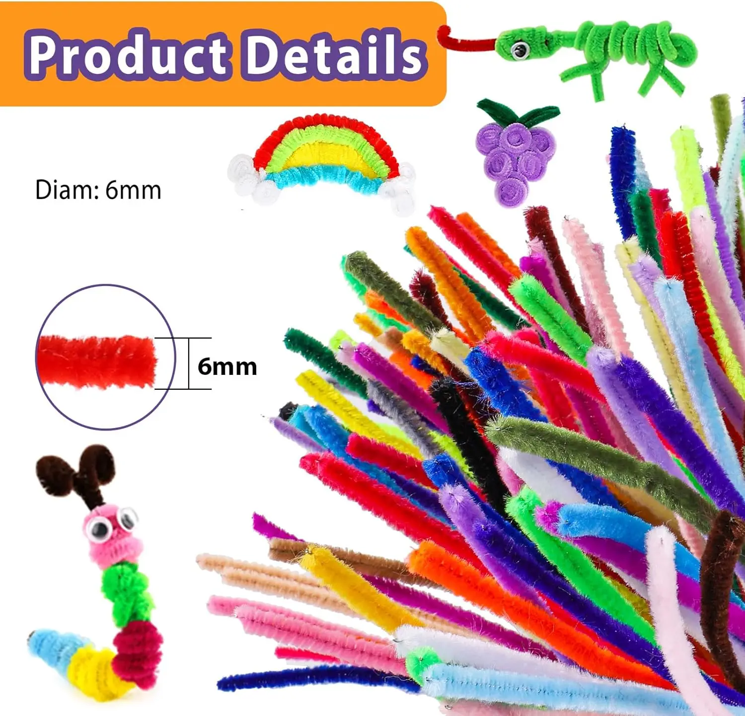 Limpadores de canos de chenille para crianças, brinquedos educativos para crianças, artesanato em cores sortidas de fábrica, artesanato com haste de chenille