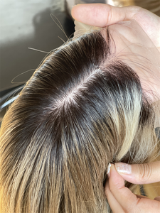 Extensiones de Cabello Natural con Reflejos Rubios, Onduladas, Mini Peluca de Cabello Humano, Encaje Completo, Remy Virgen Europeo, Topper Largo Ondulado con Base de Seda y Clip para Mujer - Product Image 3