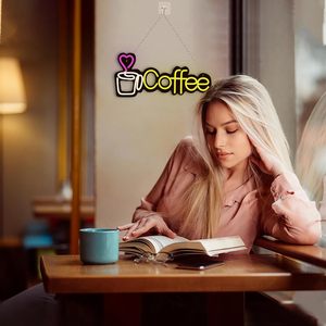 Coffee cup neon LED indoor hanging ambient light shop <b>sign</b> wall decoration light entrance indicator light luminous <b>sign</b> 5V 12V - Product Image 6