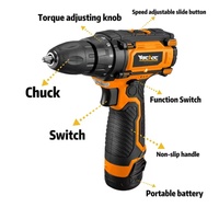 Mini perceuse professionnelle 12V 10mm, perceuse de haute qualité d'origine chinoise, perceuse sans fil à deux batteries et une charge