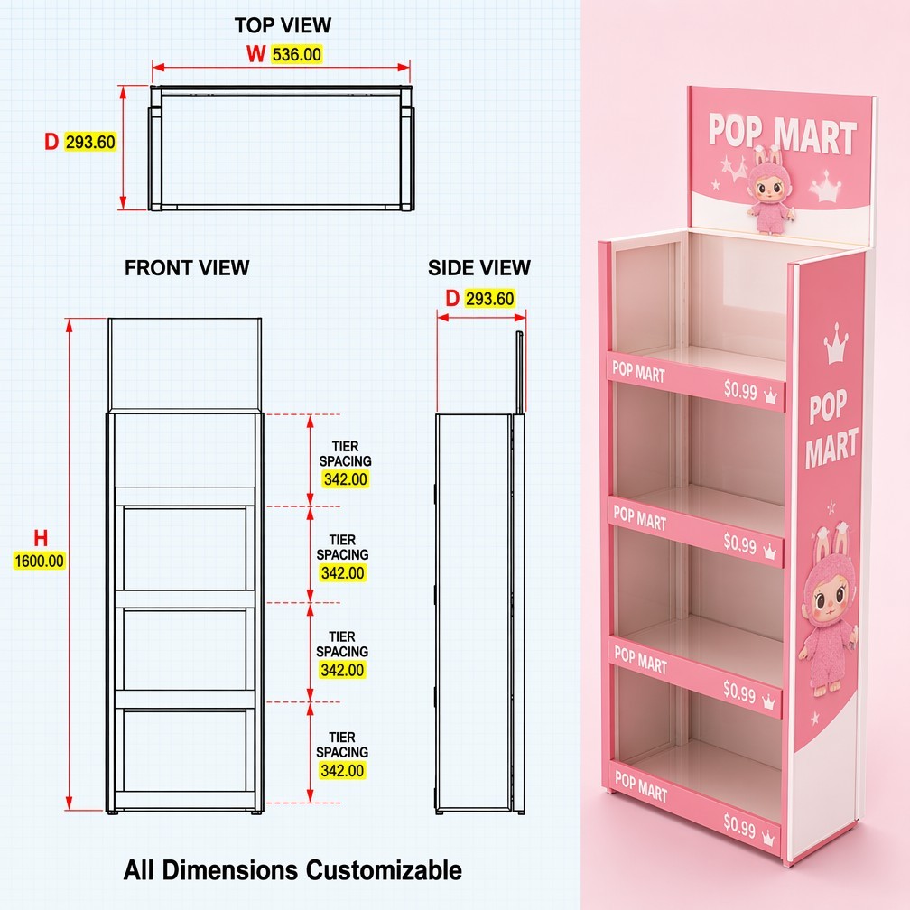 Apache Custom Toy Display Rack 4-Way 4-Tier Metal Blind Box Merchandiser Knock Down Rotating Stand for Gift Shop Retail OEM ODM — view 4