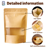 Sacs d'emballage alimentaire Lebei résistants à l'huile pour snacks et noix, refermables avec fermeture éclair, en papier kraft brun, pochettes verticales avec fenêtre