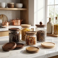Couvercle en bois de noyer personnalisé avec anneau en silicone hermétique, gravé, pour pots de grande et petite taille, couvercle de rangement en bois, vente en gros, fourniture OEM