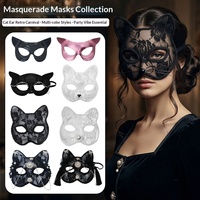 Masque de chat effrayant pour femme, en plastique, demi-visage, pour Halloween, fêtes et bals