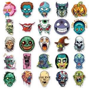 Mới 50pcs cổ điển mát kinh dị sọ đầu quái vật nhãn Halloween <span class=keywords><strong>PVC</strong></span> dán cho cốc nước hộp hành lý - Product Image 2