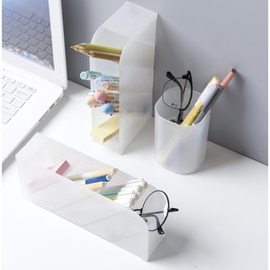 Transparent Angled Desk Organizer Multi Functional <b>Storage</b> <b>Box</b> <b>For</b> Pens Pencils Office Supplies Desktop Stationery Holder - Product Image 4