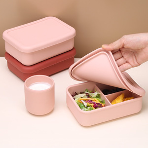 Portable Food Grade Silicone <b>Lunch</b> <b>Box</b> Microwave Safe Compartmentalized Airtight Rectangle Solid Color For All - Product Image 2