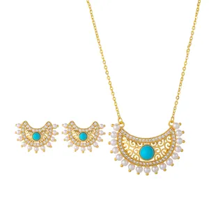 Vintage Ethic Style Necklace Earrings Set Micro Zircon Indian Fashion Jewelry Sets for Women