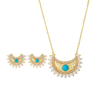 Ensemble collier boucles d'oreilles style éthique vintage micro zircon ensembles de bijoux de mode indiens pour femmes