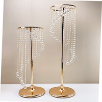 Lustre de luxe en fer et cristal, support de fleurs avec pendentif doré pour centres de table de mariage, sans électricité