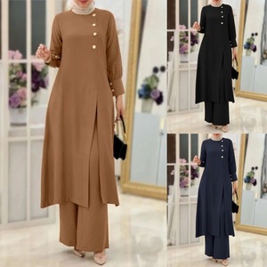 IStapromo Regalos Oriente Medio Ropa Árabe Musulmana Moda Elegante Camisa Larga Irregular Delgada Conjunto de Pantalones Anchos Musulmanes - Product Image 6