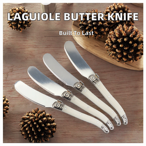 Couteau à beurre <span class=keywords><strong>Laguiole</strong></span> en acier inoxydable avec manche en plastique blanc, spatule à beurre multifonctionnelle, épandeur de confiture, trancheur à gâteau, trancheur à <span class=keywords><strong>fromage</strong></span> - Product Image 2