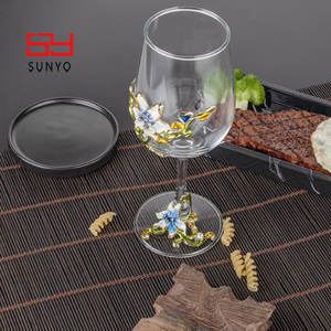 SUNYO-Copas de vino de cristal de flor esmaltadas pintadas a mano, tallo de <span class=keywords><strong>copa</strong></span> refinado transparente para <span class=keywords><strong>Cabernet</strong></span> - Product Image 4