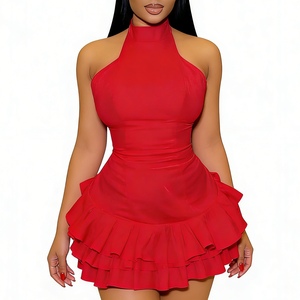 เดรสสั้นคอ halter สำหรับผู้หญิง แขนกุด ทรงเข้ารูป ชายระบายสองชั้น สำหรับงานปาร์ตี้ แฟชั่น - Product Image 4