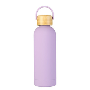 Tapa de bambú personalizada, 500ml, doble pared, termo de acero inoxidable 304, botella de agua aislada al vacío para acampar - Product Image 2