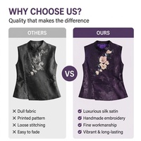 Gilet en satin de soie véritable brodé à la main avec boutons grenouillère, nouveau style chinois vintage, sans manches, pour femme, vente en gros