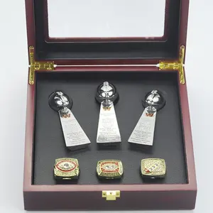 Conjunto de anéis de campeonato dos Washington Redskins de futebol da NFL, conjunto de caixa de madeira com embalagem de troféus, popularidade em 1982 1987 1991