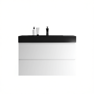 Modern Bathroom Vanity 36 Inch Wall Mounted Floating Design One Piece Black Sink Basin Pre Assembled Faucet - Product Image 1