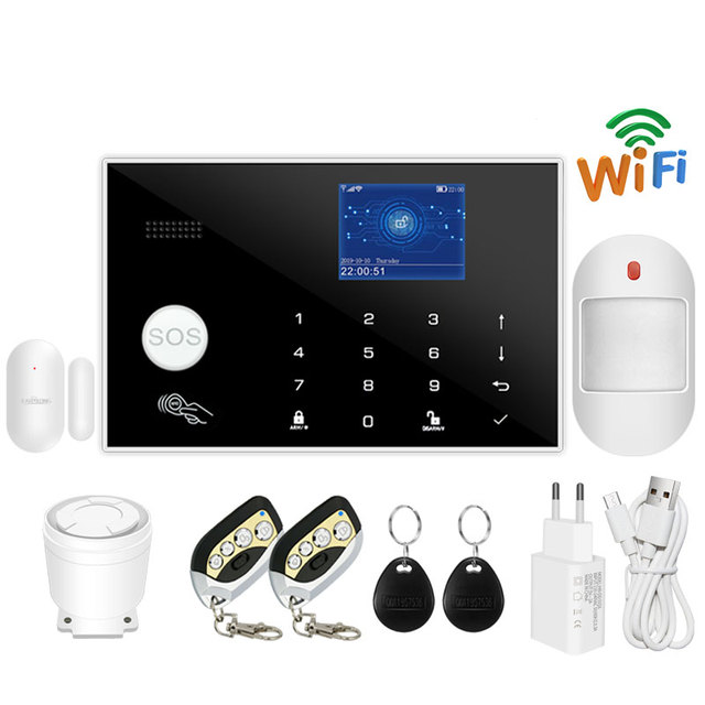 433MHz Home Burglar Alarm Wireless & Wired Detector RFID TFT Touch Keyboard 11 Languages Compatible Alexa Wifi GSM Alarm System