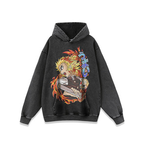 Sweat-shirt personnalisé en coton noir lourd, lavage à l'acide, graphique vintage, démon tueur Tanjiro, t-shirt anime pour hommes, sweat-shirts - Product Image 2