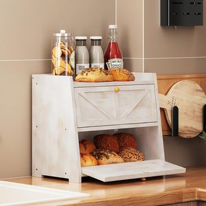 Étagère de rangement double couche en bois pour cuisine, pour organiser le pain, les sachets de thé et de café, support d'angle de comptoir avec design rabattable - Product Image 2