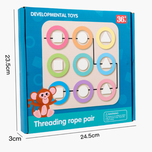 Tavola in legno per infilare corde Montessori, gioco sensoriale per la motricità fine, abbinamento colori e forme Macaron, ausilio didattico educativo per bambini - Product Image 4