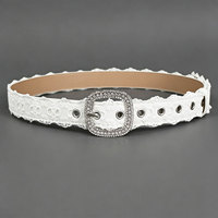 Ceinture large en PU blanc avec dentelle et strass, boucle en alliage, ceinture décorative polyvalente pour jeans, robe, accessoire étudiant