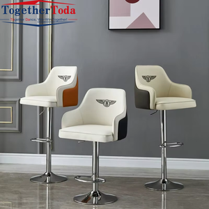 Tabourets de bar modernes de luxe en cuir avec structure métallique, réglables en hauteur, durables pour bar à domicile et salle à manger - Product Image 6