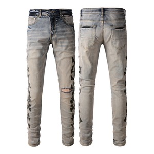Nuovi Jeans da <span class=keywords><strong>Uomo</strong></span> 2024, <span class=keywords><strong>Elasticizzati</strong></span>, Slim Fit, Stampati, Strappati, Artistici, Effetto Invecchiato, <span class=keywords><strong>Pantaloni</strong></span> Casual Dritti con Graffiti, Stile Gotico - Product Image 3