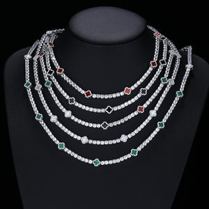 Collar Personalizado <span class=keywords><strong>de</strong></span> Joyería Femenina Exquisita con Circonitas Cúbicas Brillantes, Cadena Estilo Tenis, Flor <span class=keywords><strong>de</strong></span> la Suerte, Trébol <span class=keywords><strong>de</strong></span> Cuatro Hojas, Colorido, para Regalo - Product Image 1