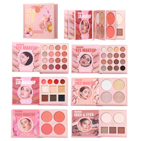 Palette de maquillage visage 6-en-1 facile à appliquer, longue tenue, naturelle : fard à paupières, gloss à lèvres, illuminateur, blush, gel contour, gel sourcils, poudre visage