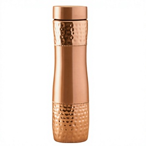 Botella de Cobre Puro Indio con Textura Martillada en la Parte Superior e Inferior, Botella de Agua sin Costuras, a Prueba de Fugas, Reutilizable, de Metal - Product Image 1