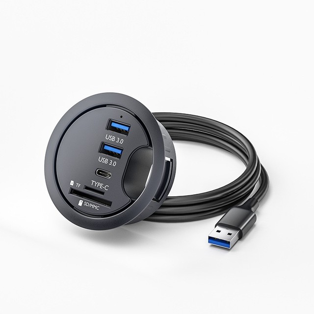 SD TF Card Reader USB 3.0 Hub Desk Mount Docking Station Multi-Port USB Adapter Headphone Desktop Audio Video Accessory