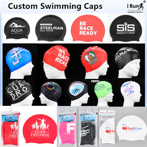 <span class=keywords><strong>IRun</strong></span> logotipo impreso personalizado Bandera de País gorro de baño impermeable proteger orejas gorros de natación de silicona para adultos hombres - Product Image 4