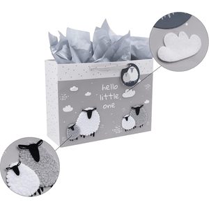 Hello Little One Gift <b>Bag</b> With Card And Tissue Paper Grey Sheep Baby Shower 16 Inch Extra Large - Product Image 3