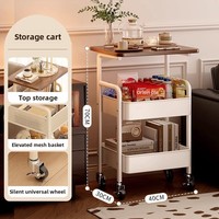 Petite table d'appoint en fer à double niveau avec roulettes, table basse mobile de rangement pour salon et chambre, étagère de rangement