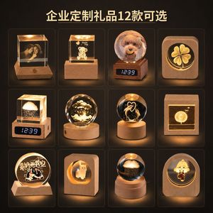 Trofeo de cristal luminoso hecho a medida con base de madera, reloj digital grabado, premio de campeón de ventas para eventos empresariales y recuerdos. - Product Image 3