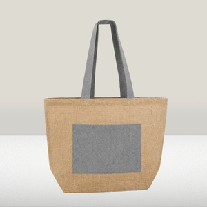Sac fourre-tout personnalisé en jute et coton laminé avec poche extérieure et fermeture Velcro 48x34x17,5 cm Vente en gros OEM ODM Fabricant de marques privées - Product Image 1