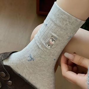 Crew Socks Women Mid Calf Sweet Puppy Kitten Print Sweat Absorbent Casual Youth Style - Product Image 3
